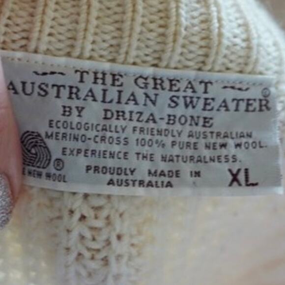 VTG Great Australian Sweater Long Sleeve V Neck Ribbed Sweater Cream XL - Picture 4 of 4